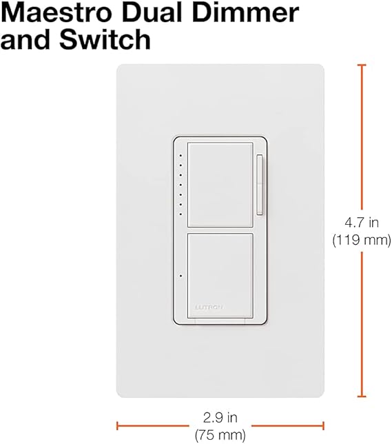 Lutron Maestro Dual Digital Dimmer and Switch, Only for Incandescent and Halogen Bulbs, 300-Watt Single Pole | MA-L3S25-WH | White