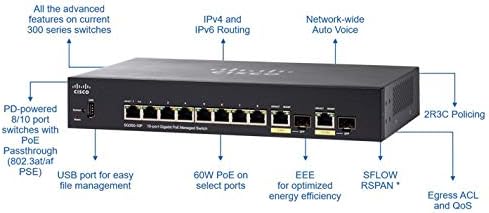 Cisco Systems SG350-10P-K9-NA SG350-10P 10-Port Gigabit PoE Managed Switch