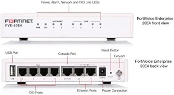 Fortinet FVE-20E4 FortiVoiceEnterprise Gateway 20E4, 2x10/100 Ports, 4xFXO, 8GB Storage, 20 Extensions, 3 VoIP Trunks