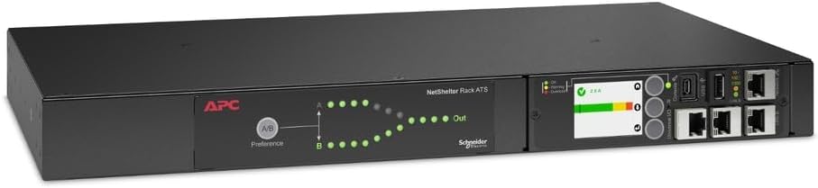 APC by Schneider Electric Rack ATS 100/120V 15A 5-15 In (10) 5-15R Out AP4450A - Automatic, Rotary, Solid State Relay, Black