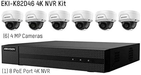 HIKVISION EKI-K82D46 8-Channel 4K POE NVR Value Express Kit with (6) 4MP Outdoor Network Dome Camera, (2.8 mm Fixed Lens), RJ45 Connections