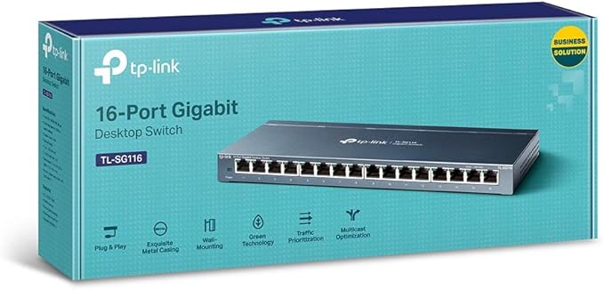 TP-Link 16-Port hub 10/100 / 1000Mbps Desktop Gigabit Metal housing Set Unnecessary 5-Year Warranty Wall Mount Switching hub TL-SG116