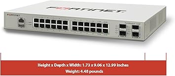 FORTINET FortiSwitch 124F - FS-124F, Managed, 24x GE Port + 4X SFP+ Port + 1x RJ45 Console. Fanless Design. Rack Mountable