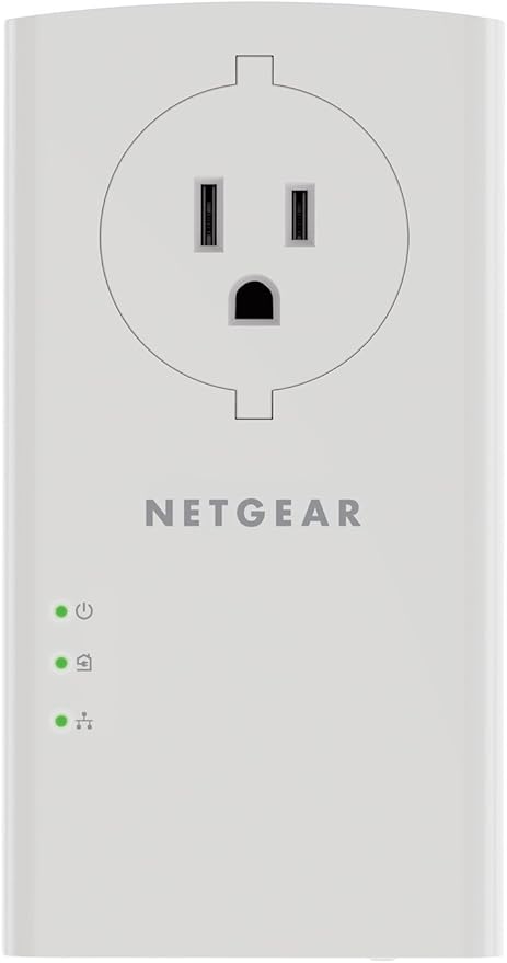 NETGEAR Powerline Adapter Kit, 2000 Mbps Wall-Plug, 2 Gigabit Ethernet Ports with Passthrough + Extra Outlet (PLP2000-100PAS)