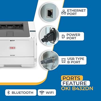 JetSet Label OKI B432dn Monochrome Printer 42ppm OKI Data (62444401) | Includes Software