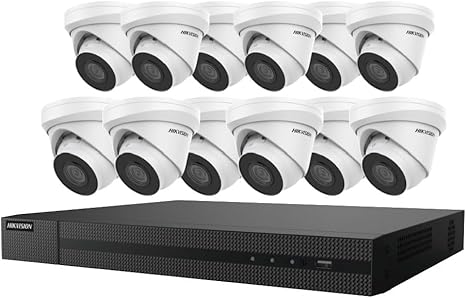 Hikvision EKI-K164T412 16CH 8MP 4K NVR with 4TB HDD & 12 4MP 2.8mm IP67 IK10 H.265+ Night Vision Turret Security Cameras Kit