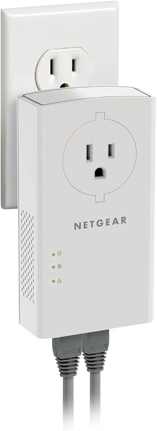 NETGEAR Powerline Adapter Kit, 2000 Mbps Wall-Plug, 2 Gigabit Ethernet Ports with Passthrough + Extra Outlet (PLP2000-100PAS)