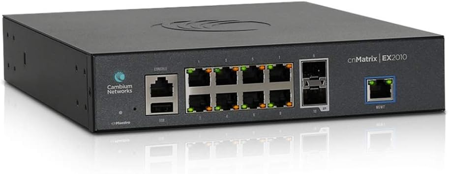 Cambium Networks cnMatrix EX2010, Intelligent Ethernet Switch, 8 1G and 2 SFP Fiber Ports (MX-EX2010xxA-U)