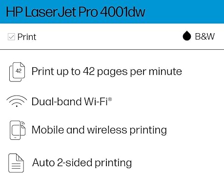 HP Laserjet Pro 4001dw Wireless Black & White Printer