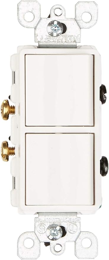 Leviton 5627-W 20 Amp, 120/277 Volt, Decora Style Single-Pole/Single-Pole AC Combination Switch, Commercial Grade, Grounding (White)