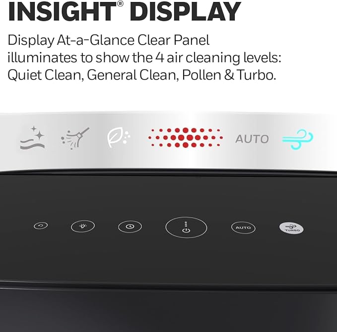 Honeywell HPA5300 InSight HEPA Air Purifier with Air Quality Indicator and Auto Mode, Allergen Reducer for Extra-Large Rooms (500 sq ft), Black - Wildfire/Smoke, Pollen, Pet Dander & Dust Air Purifier