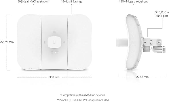 Ubiquiti LBE-5AC-GEN2-US LiteBeam Wireless Bridge 100Mb LAN, GigE, AirMax AC, White