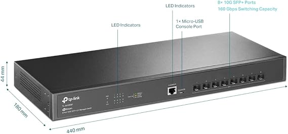 TP-Link TL-SX3008F | 8 Port 10G SFP+ Enterprise Level Switch | L2+ Smart Managed | Omada SDN Integrated | IPv6 | Static Routing | L2/L3/L4 QoS, IGMP & LAG | Limited Lifetime Protection