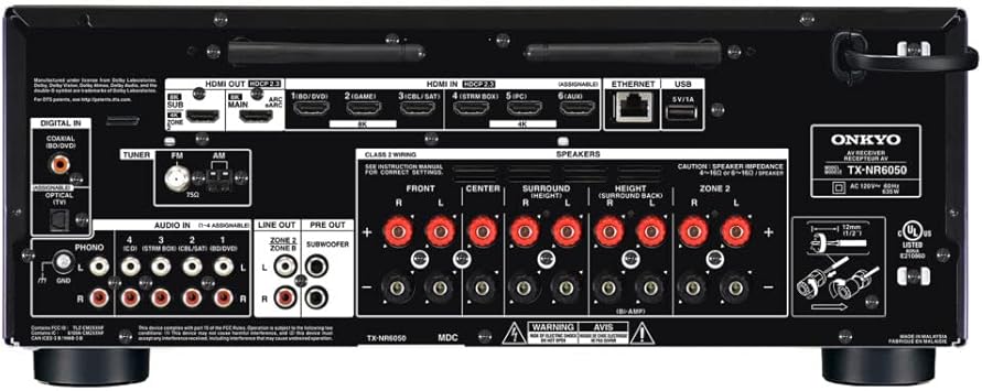 Onkyo TX-NR6050 7.2-Channel Network Home Theater Smart AV Receiver 8K/60, 4K/120Hz