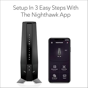 NETGEAR Nighthawk Cable Modem with Built-in WiFi 6 Router (CAX80) - Compatible All Major Providers incl. Xfinity, Spectrum, Cox | Plans Up to 6Gbps AX6000 Speed DOCSIS 3.1, Black