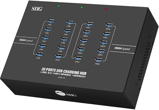 SIIG 20-Port Industrial USB 3.0 Hub with Charging and High Speed Data Transfer Sync (5Gbps) - Includes Sturdy Metal Casing and Cooling Fan (ID-US0611-S1)