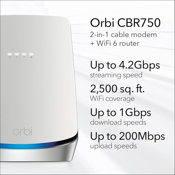NETGEAR CONSUMER CBR750-100NAS ORBI WIFI 6 DOCSIS 3.1 MESH