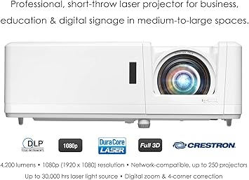 Optoma ZH406ST Short Throw Full HD Professional Laser Projector | DuraCore Laser Technology | High Bright 4200 lumens | 4K HDR Input | Four Corner Image Adjustment | Network Compatible
