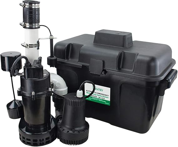 Basement Sentry Battery Backup Sump Pump System Combo (Pre-Assembled) Primary Sump Pump and Battery Back-up Pump, Controller, Alarm System, Charger, Float Switch and Battery Box