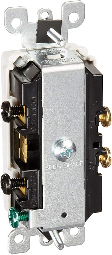 Leviton 5627-W 20 Amp, 120/277 Volt, Decora Style Single-Pole/Single-Pole AC Combination Switch, Commercial Grade, Grounding (White)