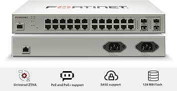 Fortinet | FS-224E | FortiSwitch-224E L2/L3 Switch - 24x GE RJ45 Ports, 4X GE SFP Slots. FortiGate Switch Controller Compatible.