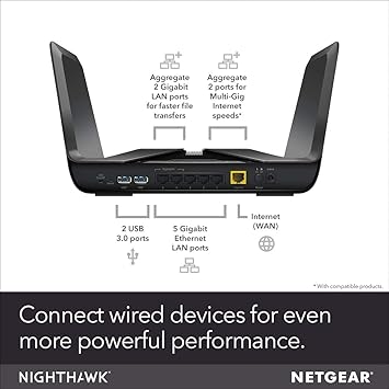 NETGEAR Nighthawk AX8 AX6000 WiFi Router - 8-Stream, Dual Band, 6 Ethernet Ports, Wi-Fi 6, 1024 QAM, 160MHz Channel Support, Multi-Gig Internet Ready