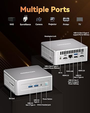 GEEKOM AE7 Mini PC, AMD Ryzen 9 7940HS Processor AI Mini Computer(8C/16T, up to-5.2GHz), 32GB DDR5 RAM & 1TB PCIe 4.0 SSD, Windows 11 Pro Mini Desktop PC with Work, Game, 8K, 2.5GLAN, WIFI6E, BT5.2
