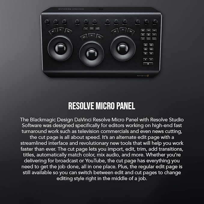 Blackmagic Design Davinci Resolve Micro Panel | Portable Low Profile Control Panel