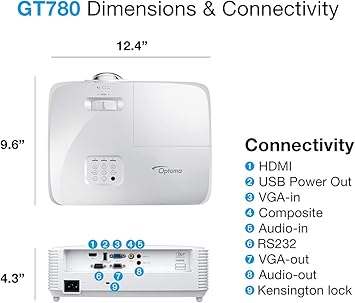 Optoma GT780 Short Throw Projector for Gaming & Movies | HD Ready 720p + 1080p Support | Bright 3800 Lumens for Lights-on Viewing | 3D-Compatible | Speaker Built in