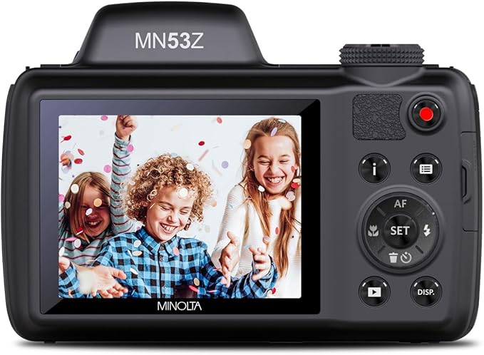 Minolta Pro Shot 16 Mega Pixel HD Digital Camera with 53x Optical Zoom, Full 1080p HD Video & 16GB SD Card, MN53Z, Black