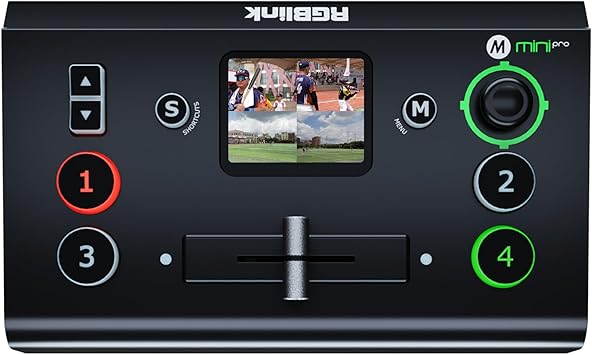 RGBlink Mini-pro Video Switcher with 4 x 4K HDMI Inputs 1HDMI/USB3.0 Outputs Multi Camera Video Mixer Switcher with 2 Inch Touch Screen Ideal for Live Streaming Worship Gamers Live Events