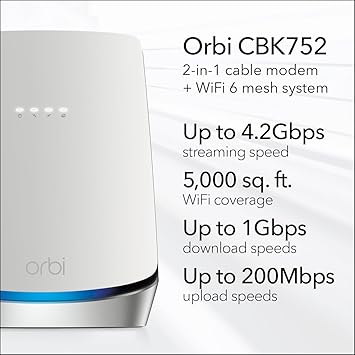 NETGEAR CONSUMER CBK752-100NAS WIFI 6 DOCSIS 3.1 MESH WIFI