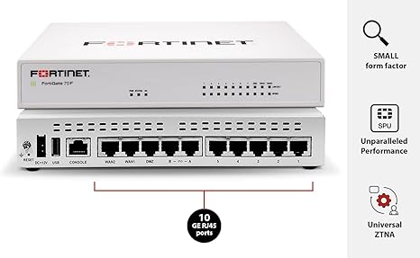 FortiGate-70F Network Security Appliance Plus 1 Year FortiGuard Unified Threat Protection (UTP) and FortiCare Premium (FG-70F-BDL-950-12)