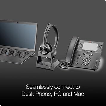 Poly Savi 7320 Wireless Stereo Office Headset System Bundle - Noise-Canceling Microphone, 13 Hour Talk Time, Teams Version, Enhanced Security, Laptop, Mac, Desk Phones Compatible, GTW Microfiber Cloth