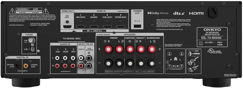 Onkyo TX-SR3100 5.2-Channel AV Receiver - Dolby Atmos, Dolby Height Virtualizer, Dolby Vision and More