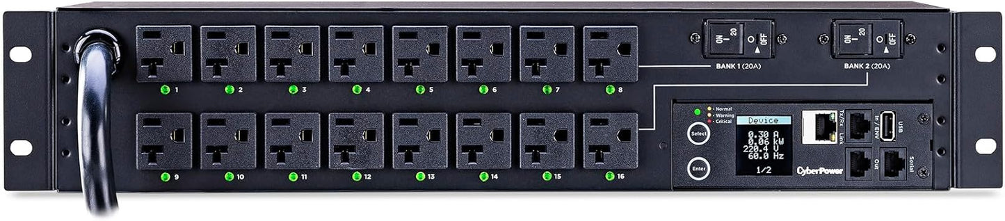 CyberPower PDU41003 Switched PDU, 120V/30A, 16 Outlets, 2U Rackmount