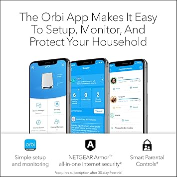 NETGEAR Orbi Whole Home Tri-Band Mesh Wi-Fi 6 System (RBK853) – Router with 2 Satellite Extenders, Coverage Up to 7,500 Square Feet, 100 Devices, AX6000 (Up to 6Gbps)