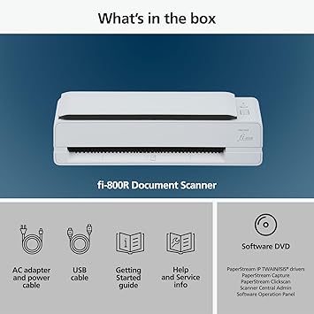 RICOH fi-800R Ultra-Compact, Colour Duplex Document Scanner with Dual Auto Document Feeders (ADF)
