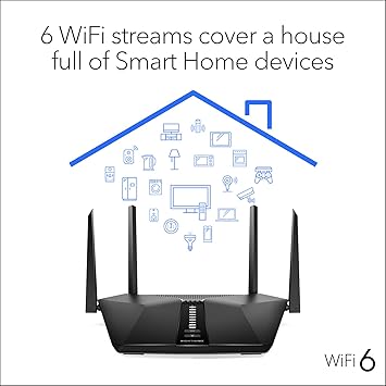 NETGEAR Nighthawk AX6 6-Stream WiFi 6 Router (RAX50) - AX5400 Wireless Speed (up to 5.4Gbps) | Coverage for Medium-to-Large Homes | 4 x 1G Ethernet Ports | 1 x 3.0 USB, Model: RAX50-100NAS