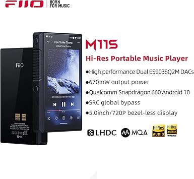FiiO M11S Hi-Res MP3 Music Player with Dual ES9038Q2M, Android 10 Snapdragon 660, 5.0inch, Lossless DSD/MQA, 5G WiFi/Apple Music/Tidal/Amazon Music 4.4mm 2.5mm/3.5mm/4.4mm Black