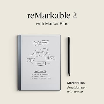 reMarkable Starter Bundle – reMarkable 2 is The Original Paper Tablet | Includes Black and White 10.3” Writing Tablet, Marker Plus Pen with Built-in Eraser