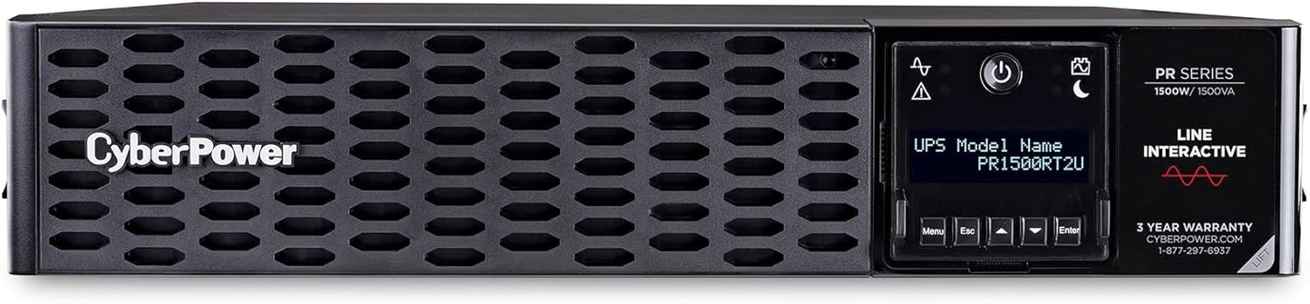 CyberPower PR1500RT2U Smart App Sinewave UPS System, 1500VA/1500W, 8 Outlets, 2U Rack/Tower, AVR