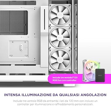 NZXT H9 Elite CM-H91EW-01 Dual-Chamber ATX Mid-Tower PC Gaming Case Includes 3 x 120mm F120 RGB Duo Fans with Controller Glass Front, Top & Side Panels 360mm Radiator Support White