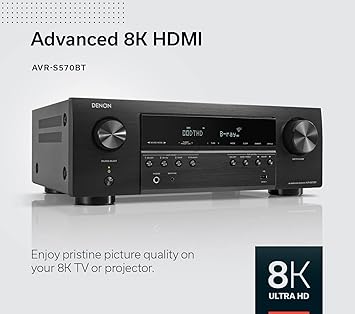 Denon AVR-S570BT 5.2 Channel AV Receiver - 8K Ultra HD Audio & Video, Enhanced Gaming Experience, Wireless Streaming via Built-in Bluetooth, (4) 8K HDMI Inputs, Supports eARC, HD Setup Assistant