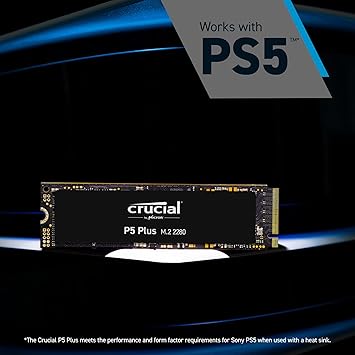 Crucial P5 Plus 2TB PCIe Gen4 3D NAND NVMe M.2 SSD, up to 6600MB/s - CT2000P5PSSD8,Black