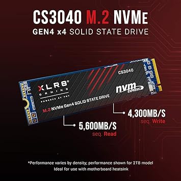 PNY XLR8 CS3040 4TB M.2 NVMe Gen4 x4 Internal Solid State Drive (SSD) with Heatsink - M280CS3040HS-4TB-RB
