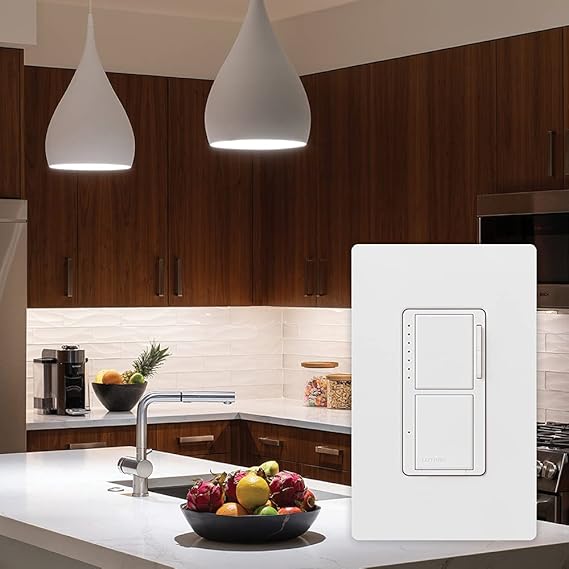 Lutron Maestro Dual Digital Dimmer and Switch, Only for Incandescent and Halogen Bulbs, 300-Watt Single Pole | MA-L3S25-WH | White