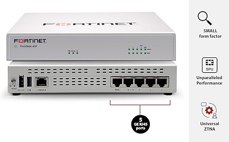 FORTINET FortiGate-40F Firewall Appliance - 5 Gigabit Ethernet RJ45 Ports, Ideal for Small Businesses (Appliance Only, No Subscription) (FG-40F)