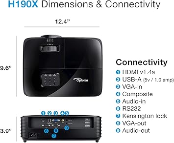 Optoma H190X Affordable Home & Outdoor Movie Projector, HD Ready 720p + 1080p Support, 3D-Compatible, Speaker Built in