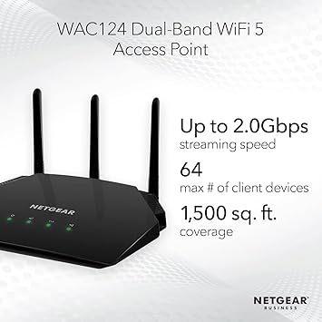 NETGEAR Wireless Desktop Access Point (WAC124) - WiFi 5 Dual-Band AC2000 Speed | 4 x 1G Ethernet Ports | Up to 64 Devices | WPA2 Security | Desktop | MU-MIMO | Supports 3 SSIDs | 802.11ac